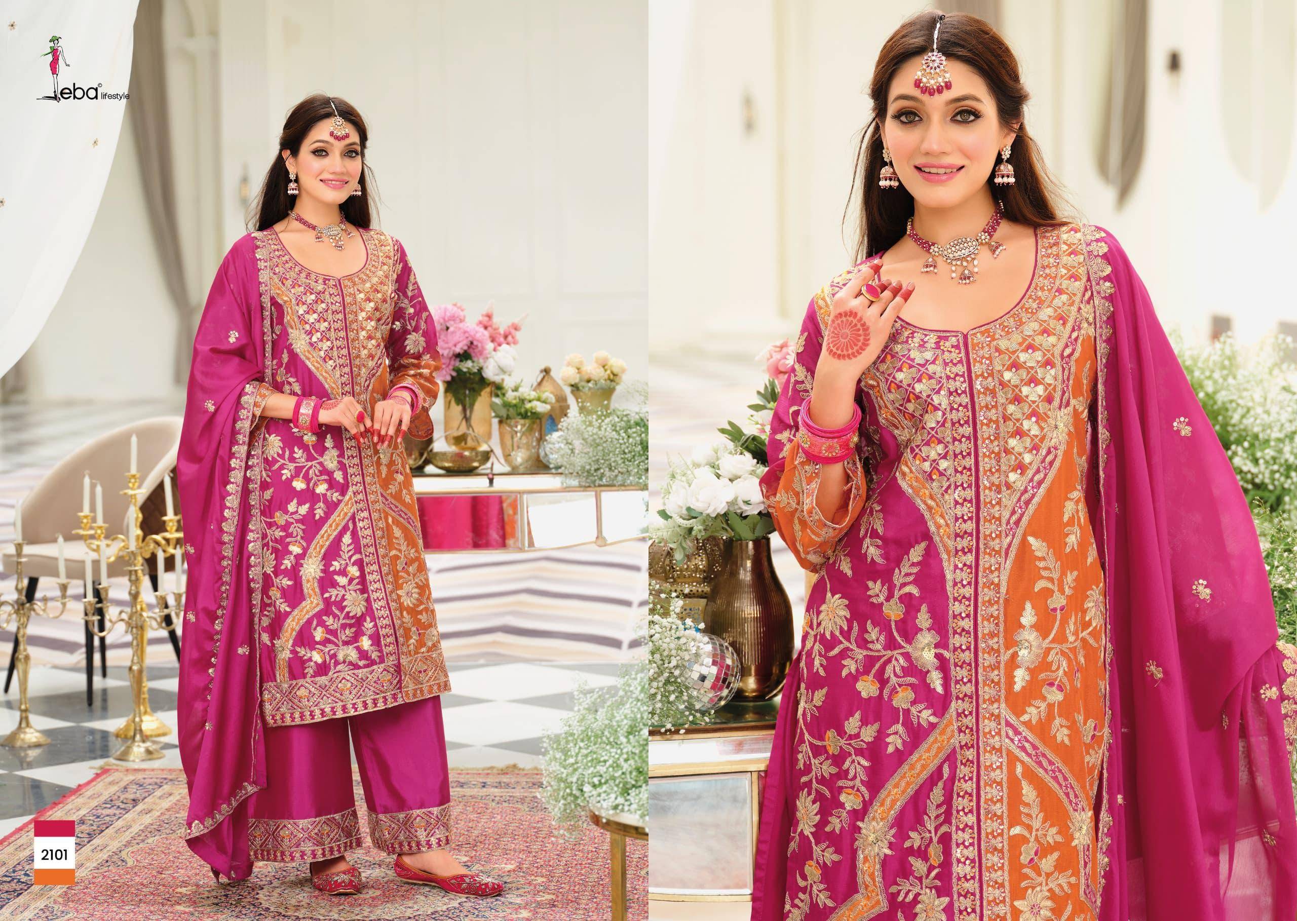 Vihara BY EBA LIFESTYLE 2101 Series Beautiful Festive Suits Colorful Stylish Hevy Chinon Palazzo Suit At Wholesale Price